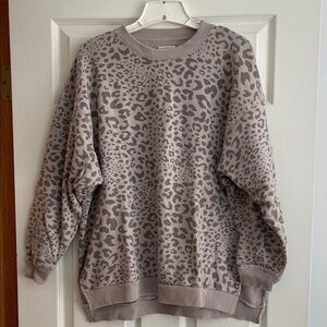 American Eagle Outfitters Taupe Leopard Crewneck Sweater